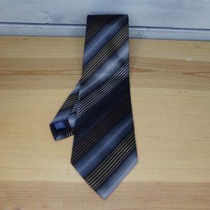 John Ashford Black/Silver/Gold Striped Silk Tie